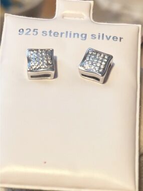 Sterling Silver Square Pavé Stud Earrings - Silver